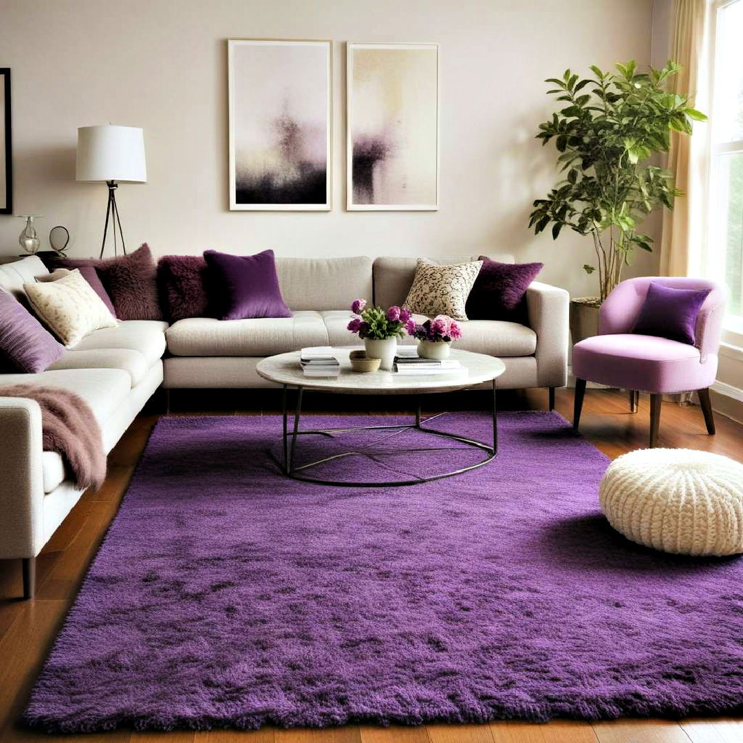 living room with cozy purple rug - 25 Purple Living Room Ideas