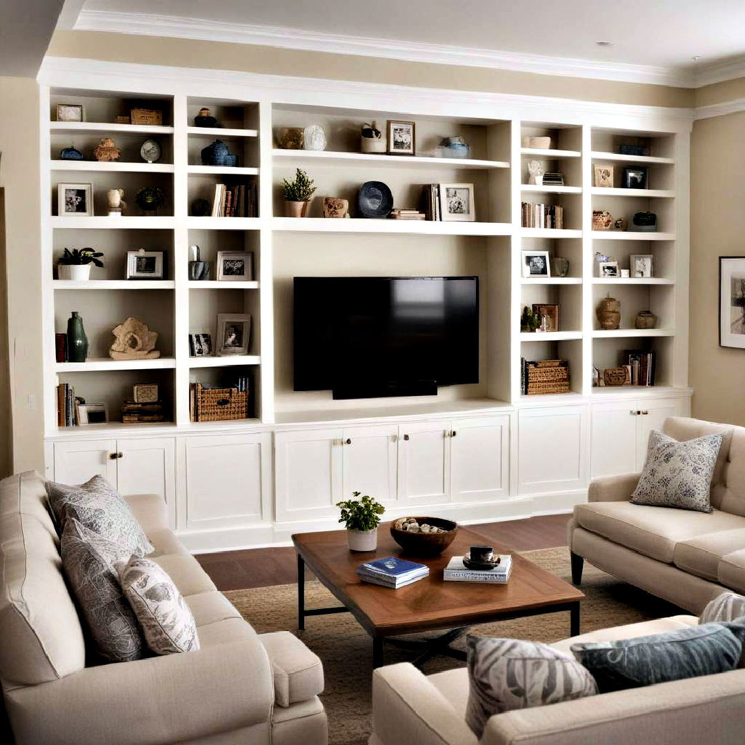 living room with custom built ins - 40 Living Room Ideas