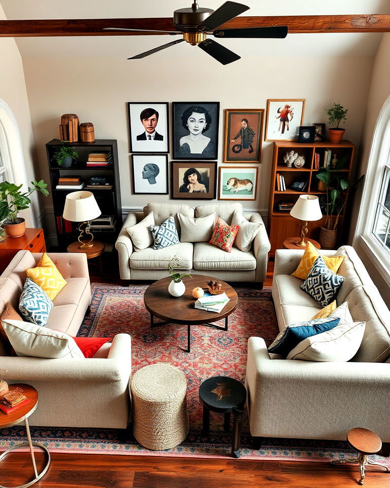 living room with eclectic mix layout - 25 Living Room Layout Ideas