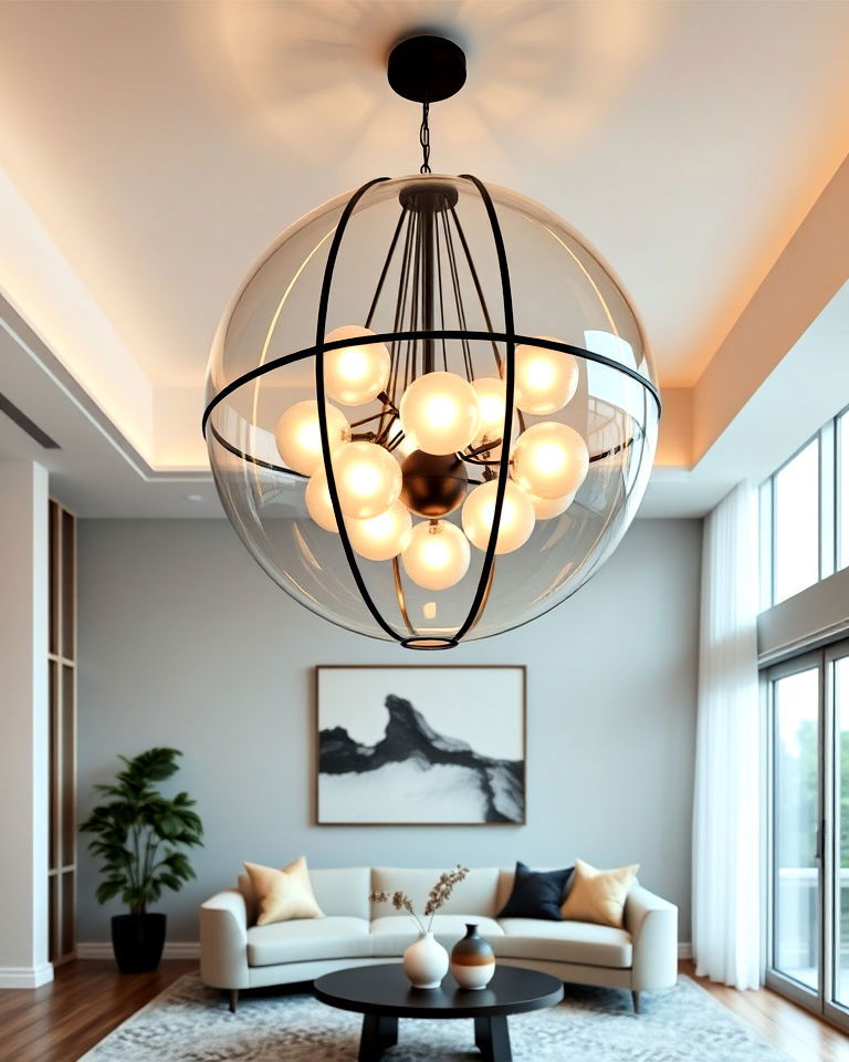 living room with globe chandelier - 30 Living Room Chandelier Ideas