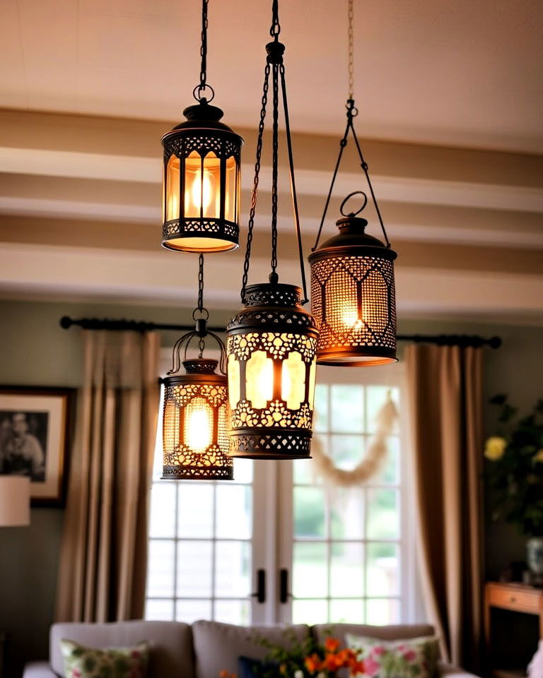 living room with hanging lanterns - 30 Lantern Decor Ideas