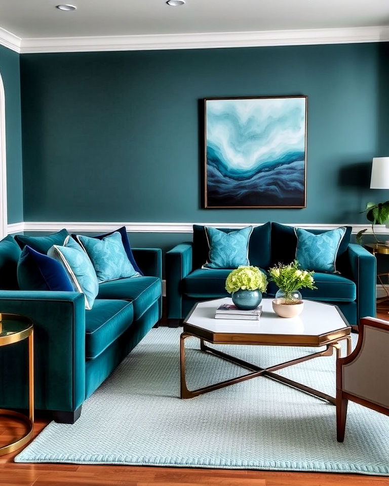 living room with layered blue and green tones - 20 Blue and Green Living Room Ideas