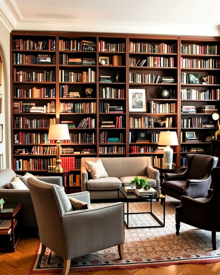 living room with library inspired layout - 25 Living Room Layout Ideas