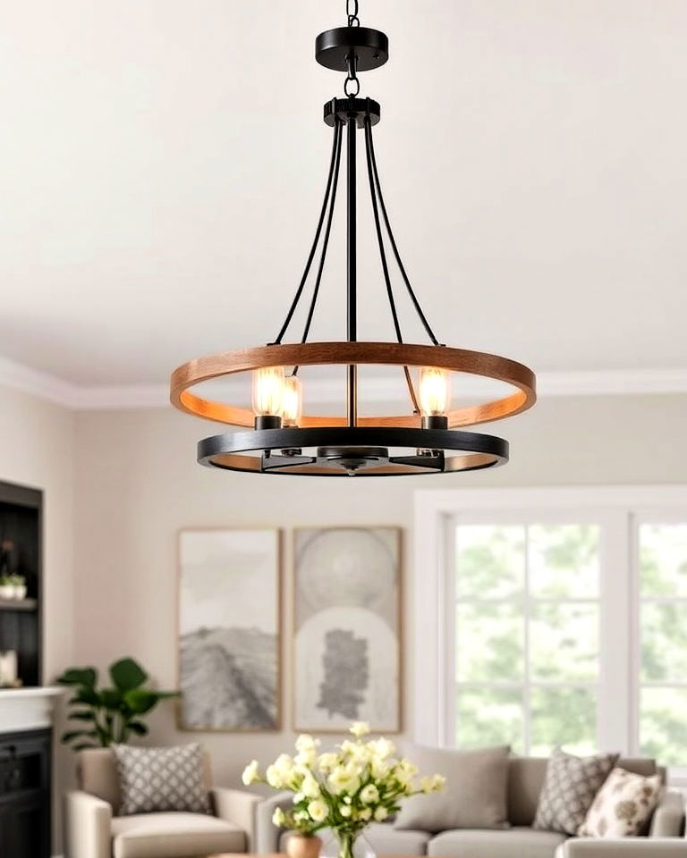 living room with mixed material chandelier - 30 Living Room Chandelier Ideas