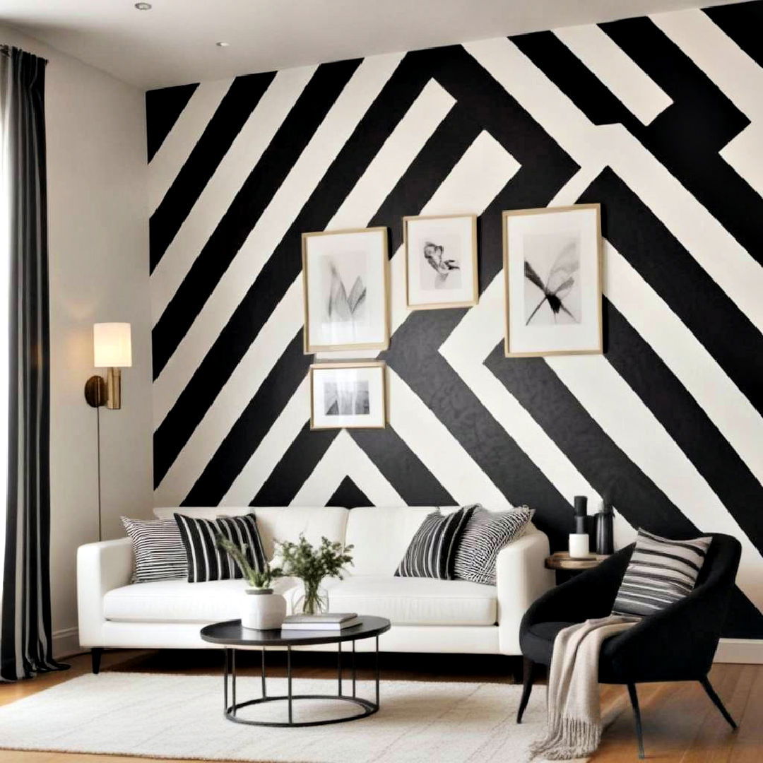 living room with monochrome patterns - 30 Black and White Living Room Ideas