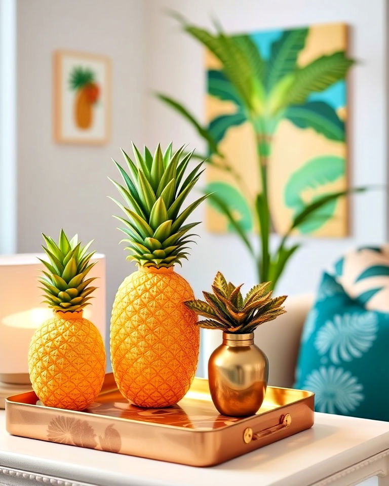 living room with pineapple and palm tree accessories - 25 Tropical Living Room Ideas