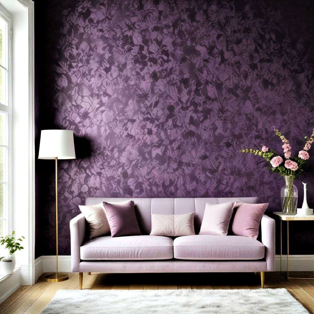 living room with textured purple wallpaper - 25 Purple Living Room Ideas