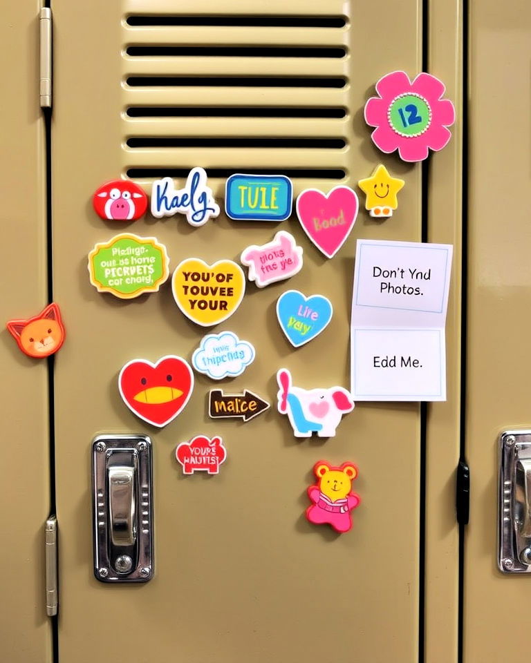 locker decor with decorative magnets - 30 Locker Decor Ideas