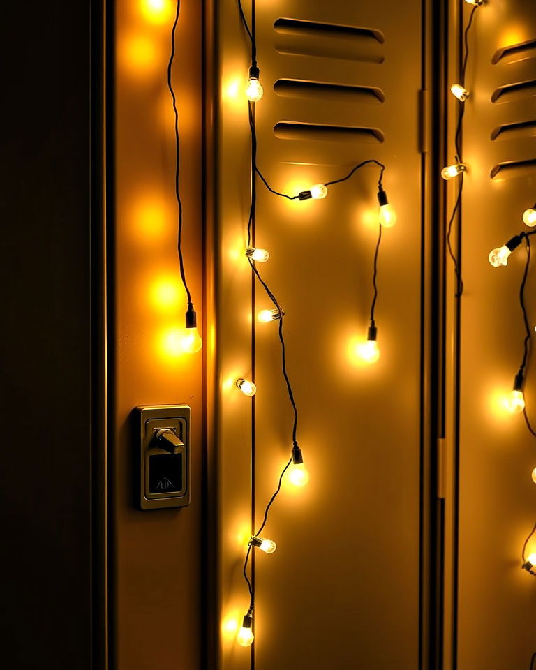 locker decor with led string lights - 30 Locker Decor Ideas