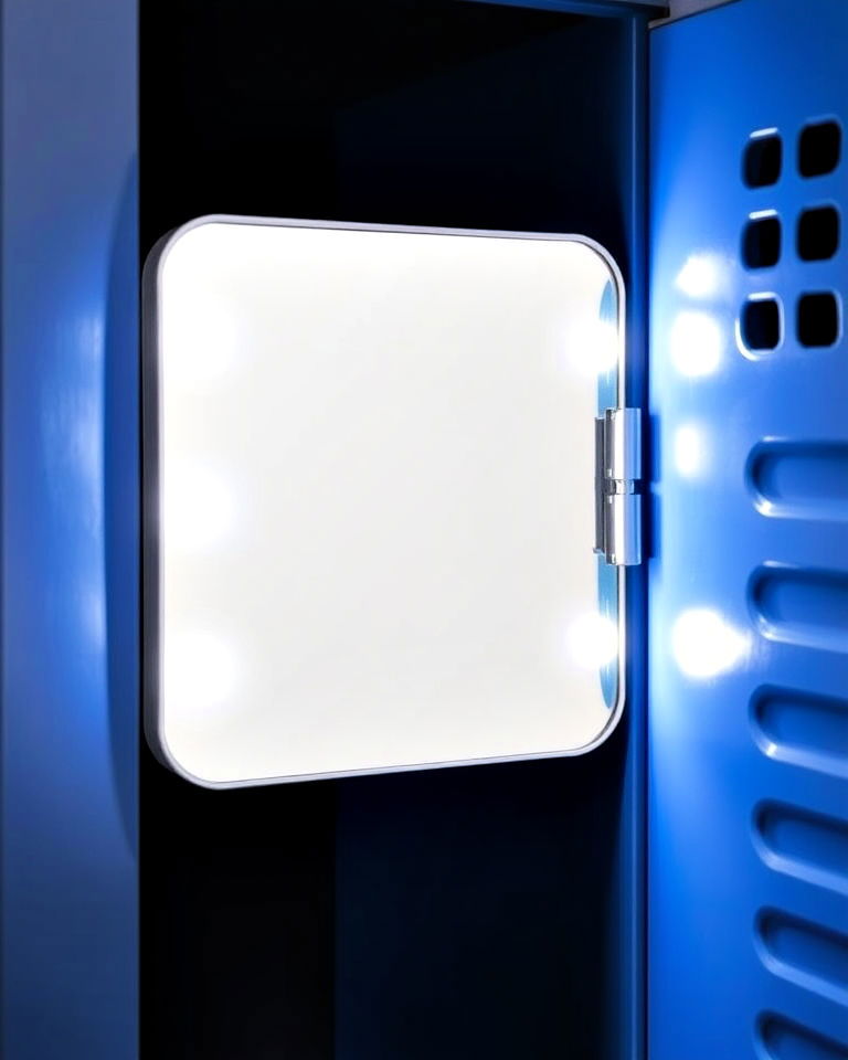 locker with compact folding mirror - 30 Locker Decor Ideas