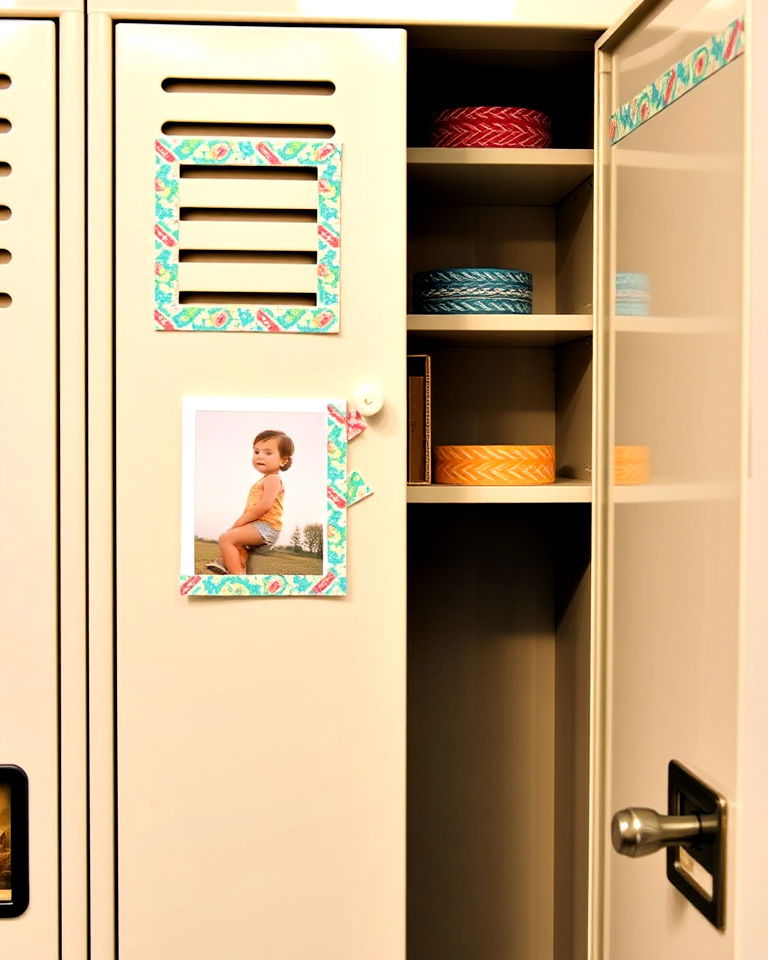 locker with decorative washi tape - 30 Locker Decor Ideas