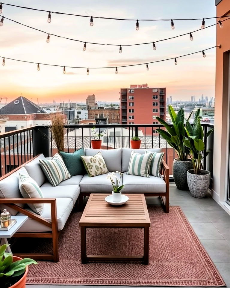 loft balcony with cozy outdoor living room - 20 Loft Balcony Ideas