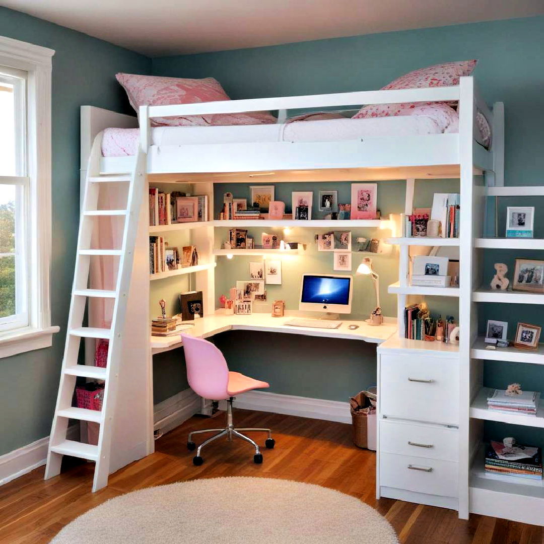 loft bed with a desk underneath - 40 Teenage Girl Bedroom Ideas