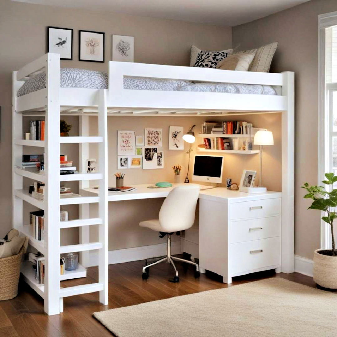 loft bed with desk underneath for teen room - 40 Teen Room Ideas