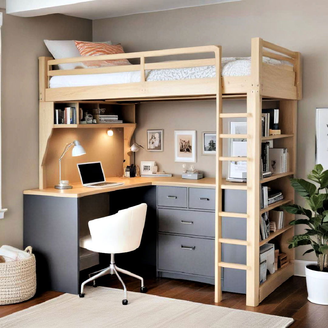 loft bed with desk underneath - 25 Small Guest Bedroom Ideas