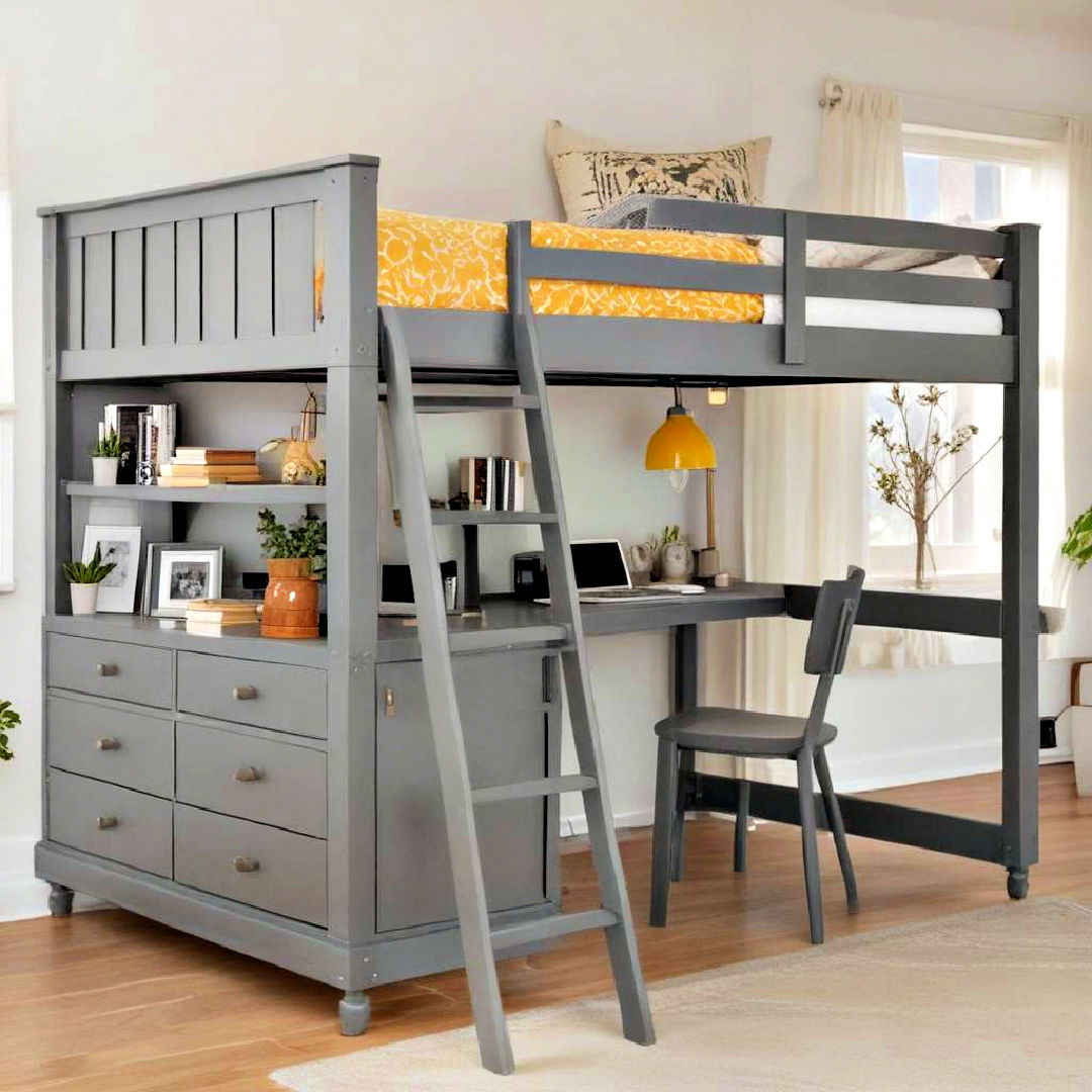 lofted bed with usable space underneath - 30 Small Apartment Storage Ideas