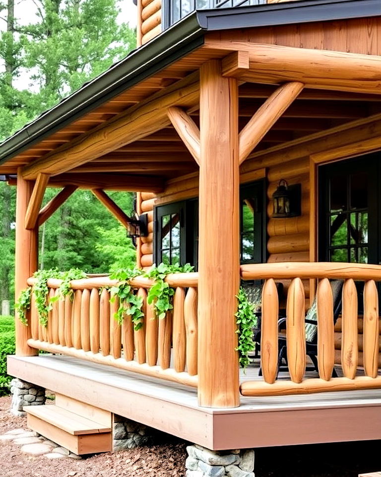 log cabin inspired porch railing - 30 Rustic Porch Ideas