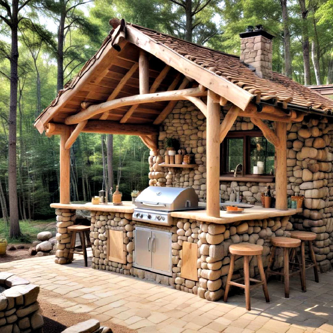 log cabin roof for covered outdoor kitchen - 25 Covered Outdoor Kitchen Ideas