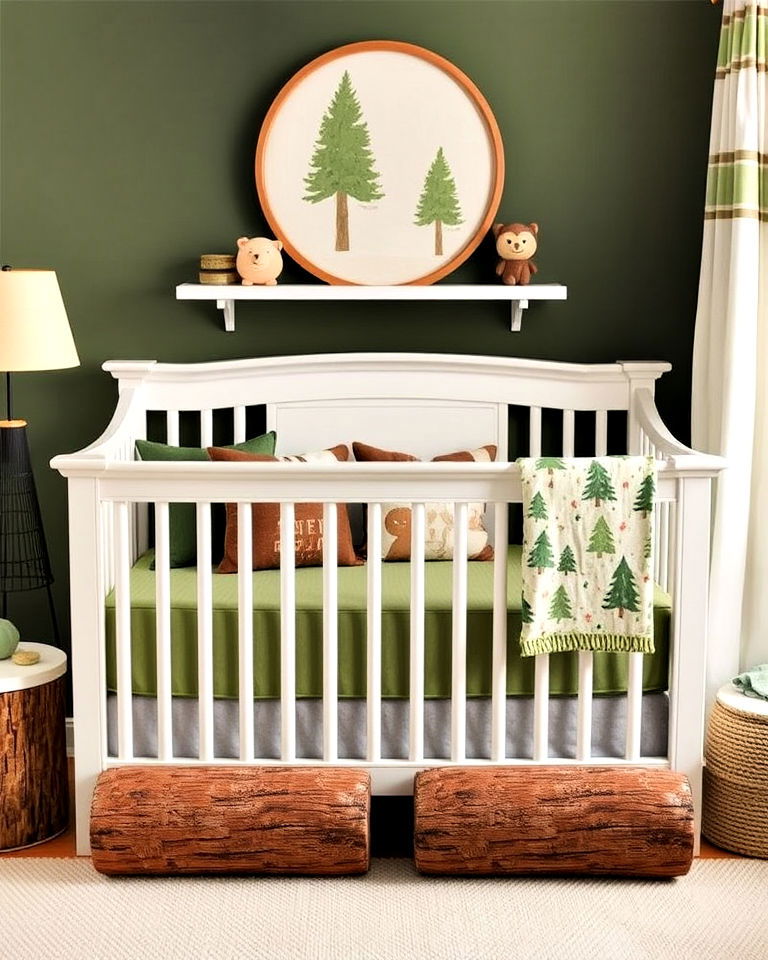 log inspired pillows for woodland nursery - 25 Woodland Nursery Ideas