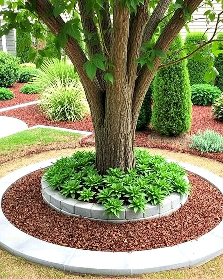 long lasting concrete tree rings - 25 Concrete Garden Ideas