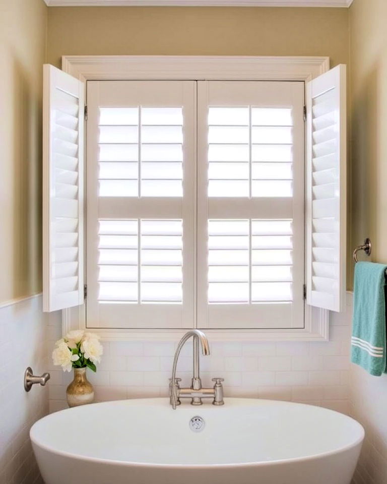 louvered shutter windows above the bathtub - 20 Windows Above Bathtub Ideas