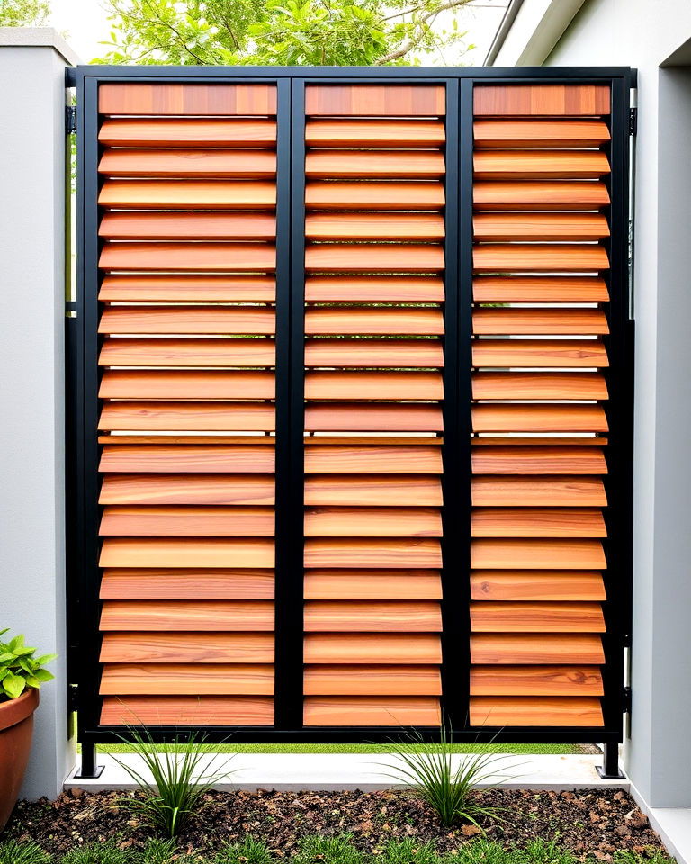 louvered wood fence and metal frame - 25 Metal and Wood Fence
