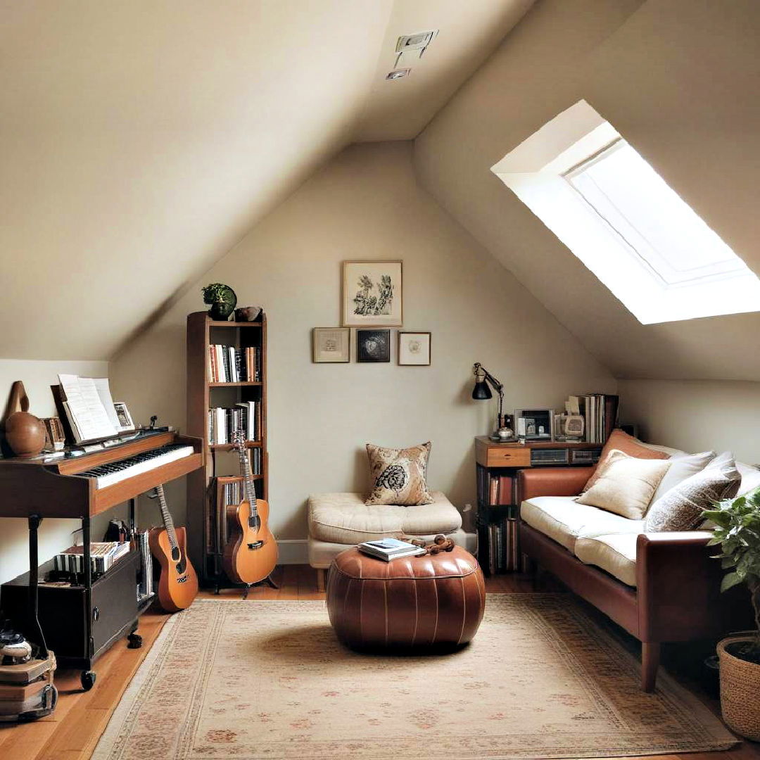 low ceiling music room in small attic room - 30 Low Ceiling Small Attic Room Ideas