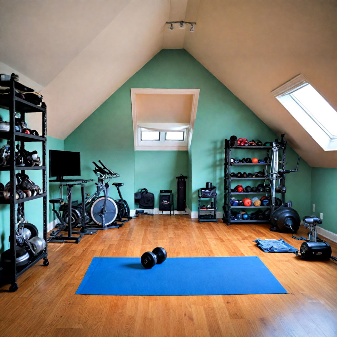 low ceiling small attic room with home gym - 30 Low Ceiling Small Attic Room Ideas