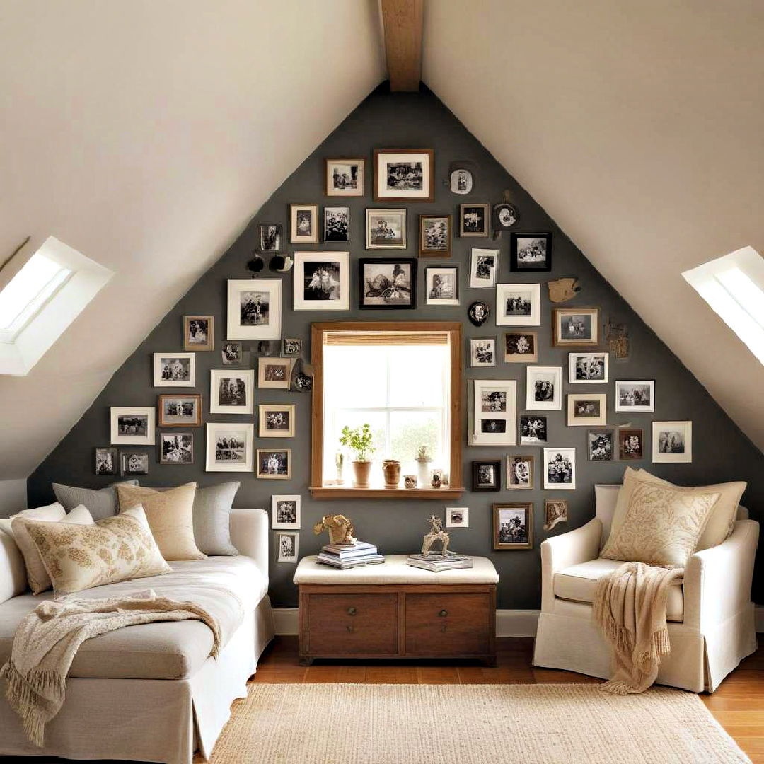 low ceiling small attic room with memory gallery - 30 Low Ceiling Small Attic Room Ideas