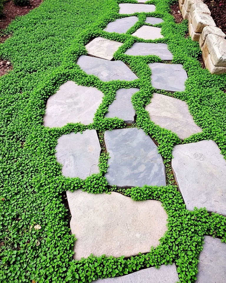 low growing ground cover with flagstone path - 30 Garden Path Ideas