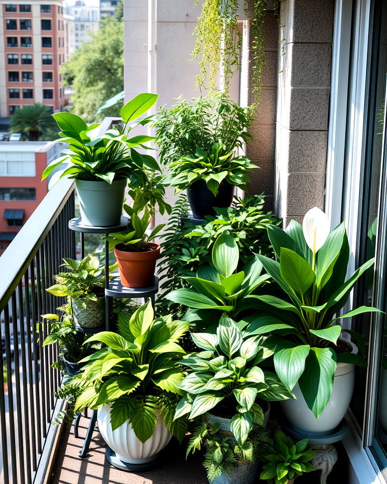 low light shade loving plants setup - 40 Balcony Garden Ideas