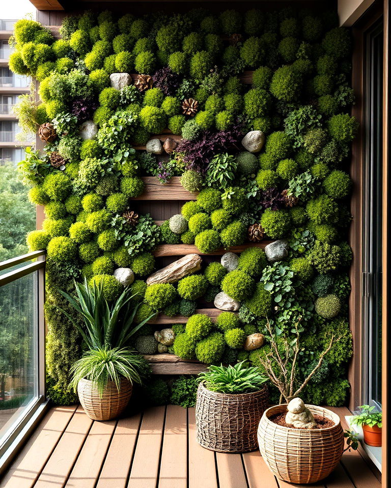 low maintenance balcony garden with moss wall - 40 Balcony Garden Ideas