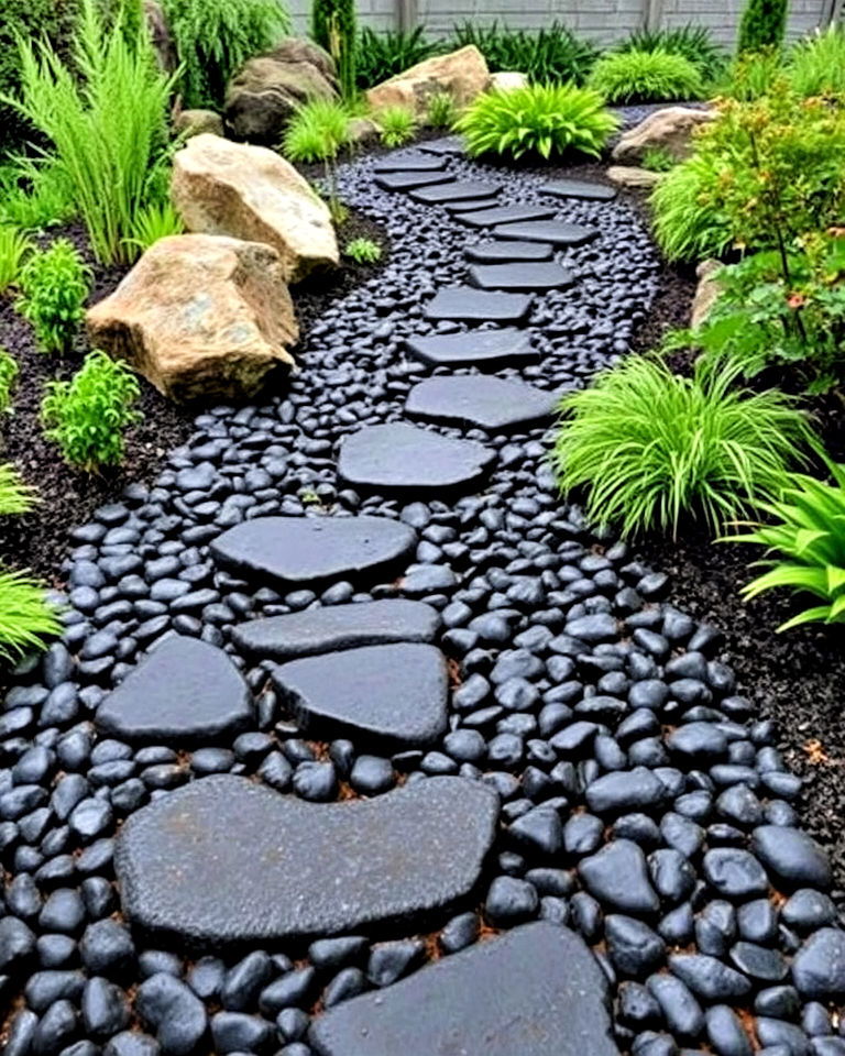 low maintenance black river rock pathway - 20 Black River Rock Landscaping Ideas