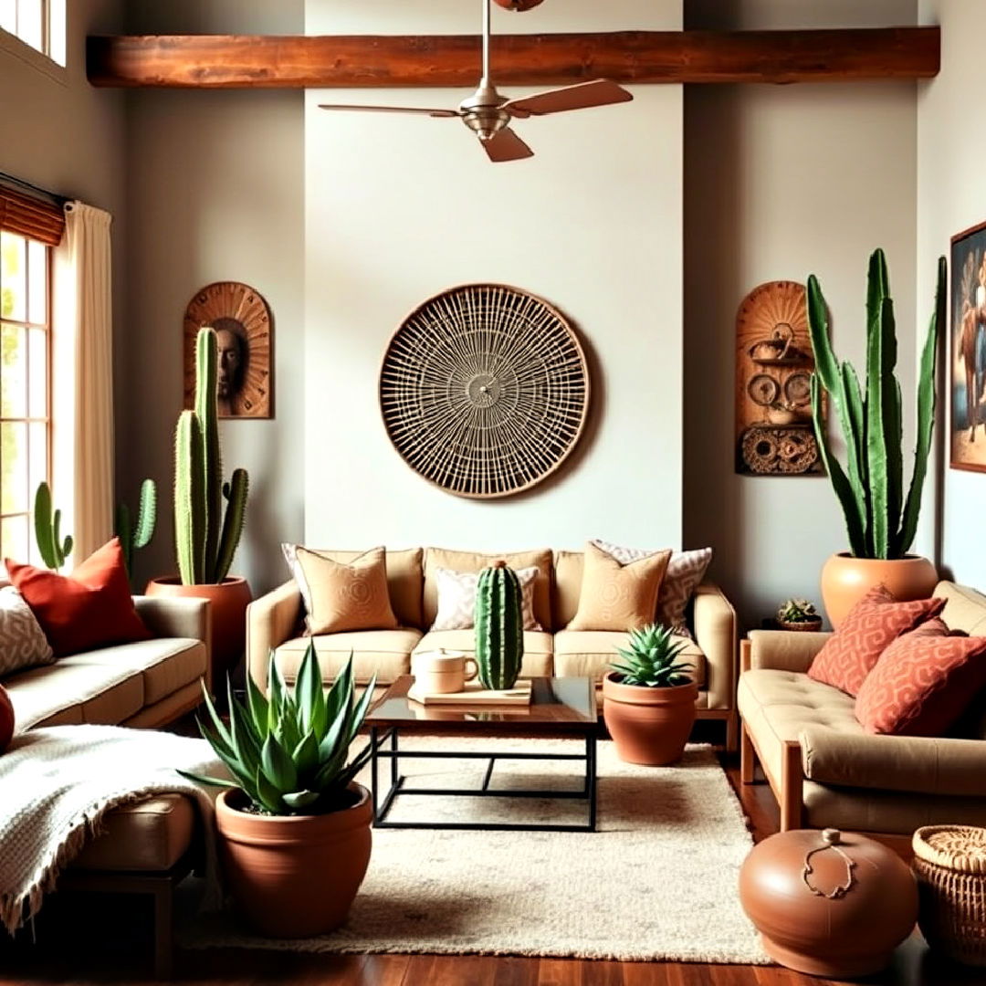 low maintenance cactus and desert plants - 25 Southwestern Living Room Ideas
