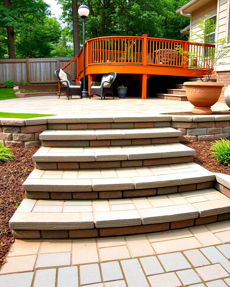low maintenance elevated patio with steps - 40 Paver Patio Ideas