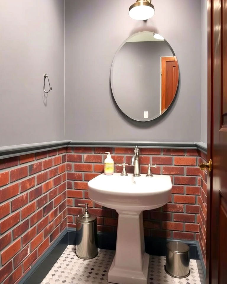 low maintenance faux brick wainscoting - 25 Powder Room Wainscoting Ideas