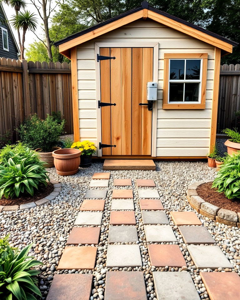 low maintenance gravel and paver combo for shed floor - 20 Shed Floor Ideas