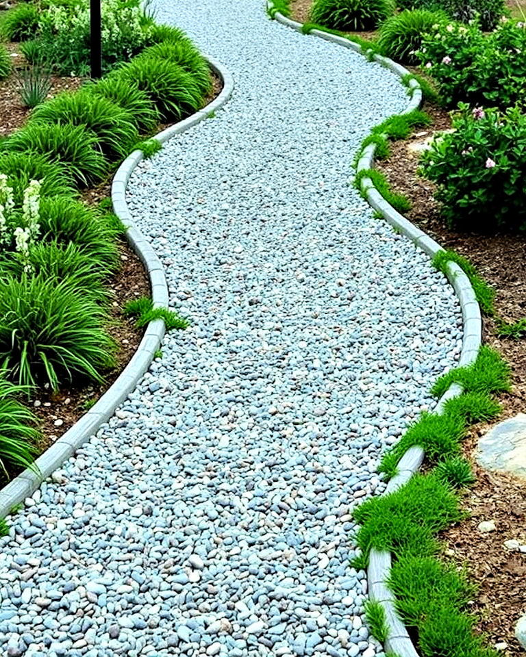 low maintenance gravel pathway with curving edges - 25 Curved Walkway Ideas