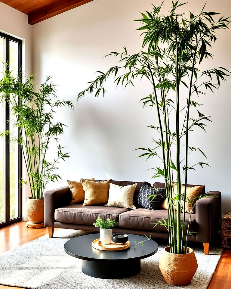 low maintenance indoor bamboo plants - 25 Asian Living Room Ideas