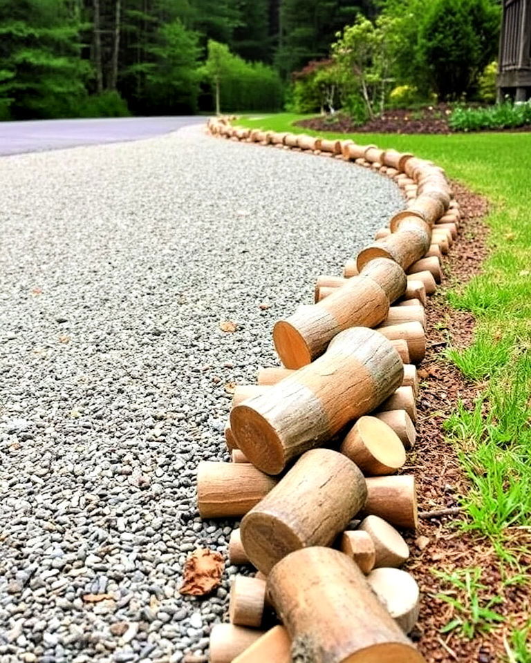 low maintenance log edging - 25 Gravel Driveway Edging Ideas