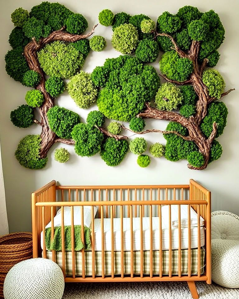 low maintenance moss inspired wall art - 25 Green Nursery Ideas
