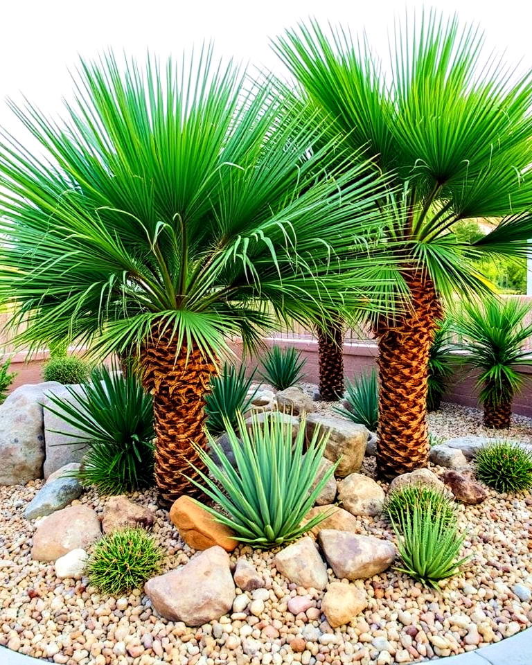 low maintenance rock garden with palms - 30 Front Yard Palm Tree Landscape Design Ideas