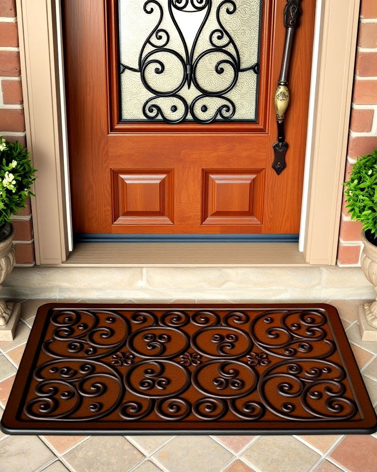low maintenance rubber scrollwork mat - 15 Front Door Mat Ideas