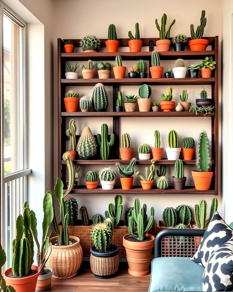 low maintenance wall of cacti - 40 Vertical Garden Ideas