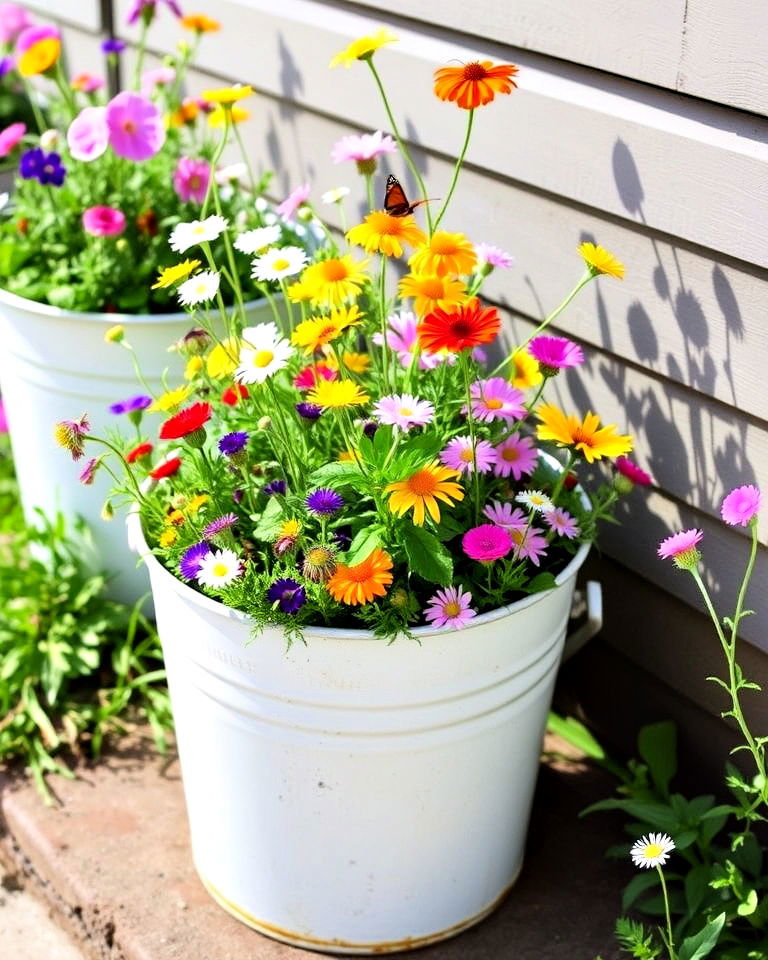 low maintenance wildflower bucket garden - 20 Bucket Garden Ideas