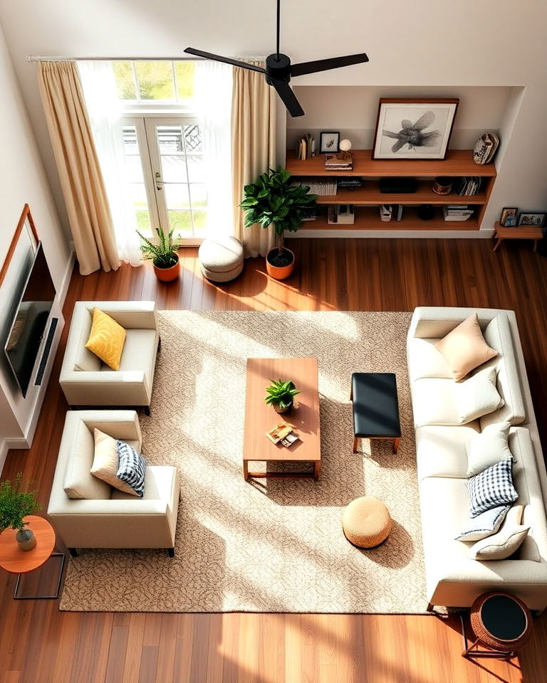 low profile natural flow layout - 25 Living Room Layout Ideas