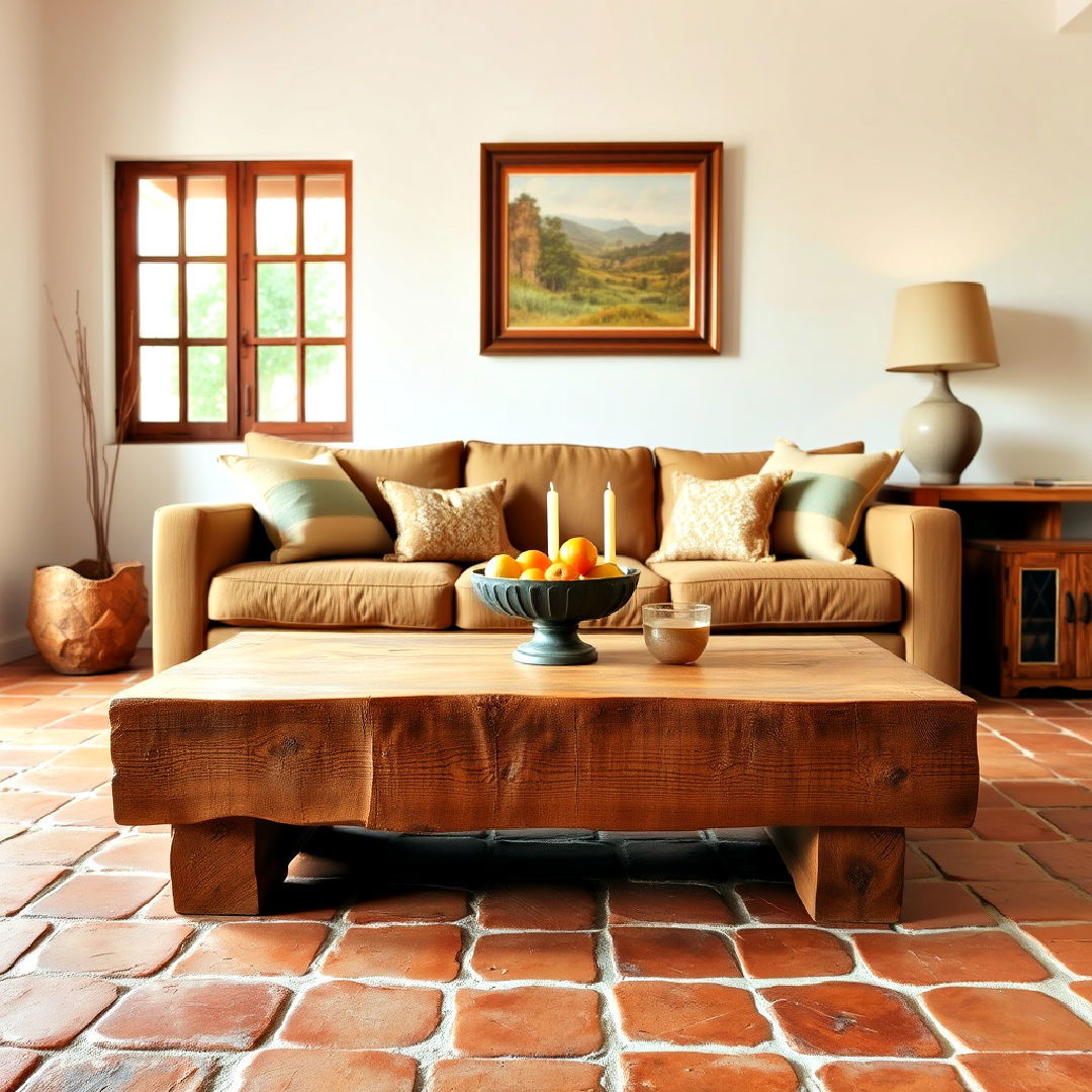 low rustic wooden coffee table - 25 Spanish Style Living Room Ideas