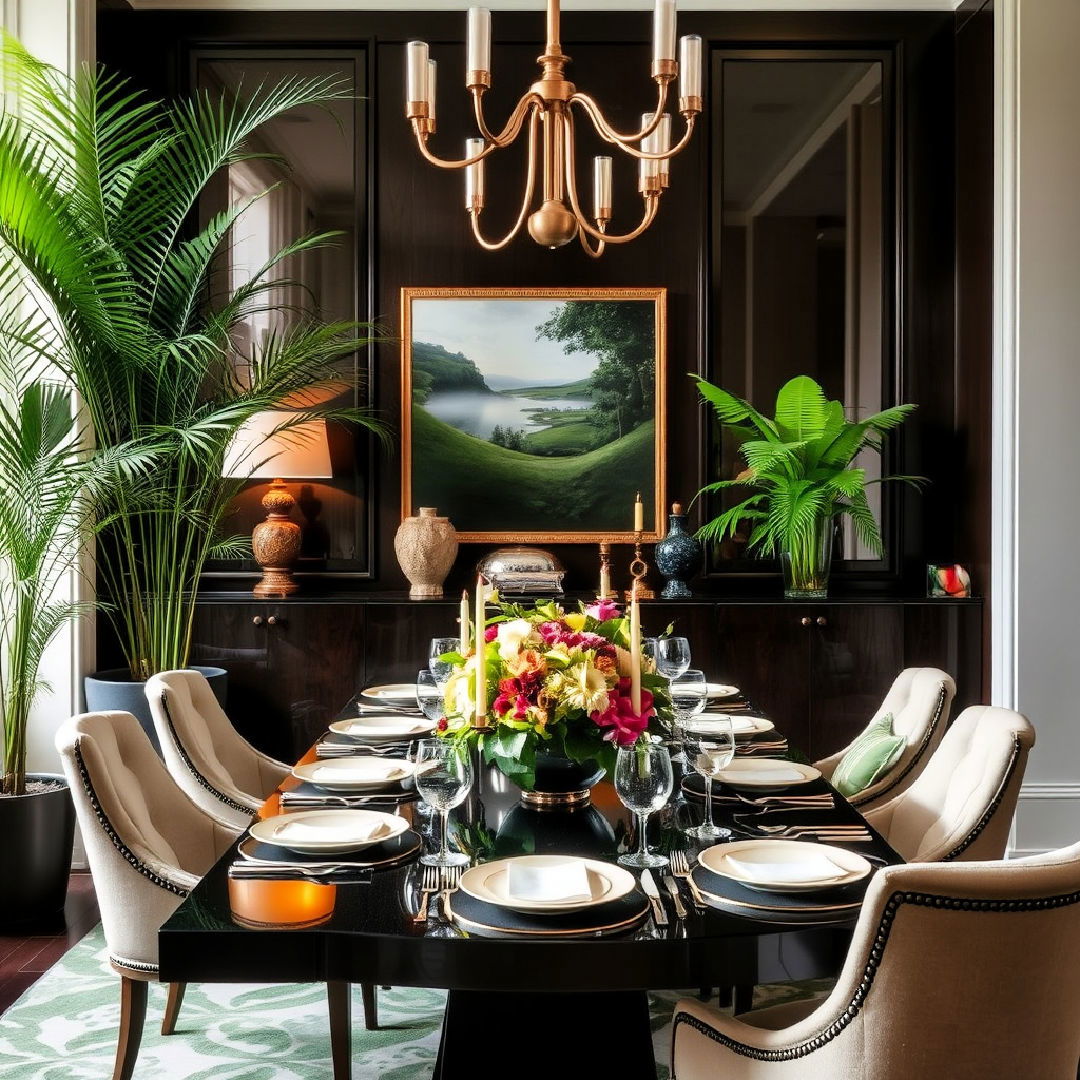 lush greenery for freshness - 40 Luxury Dining Room Ideas