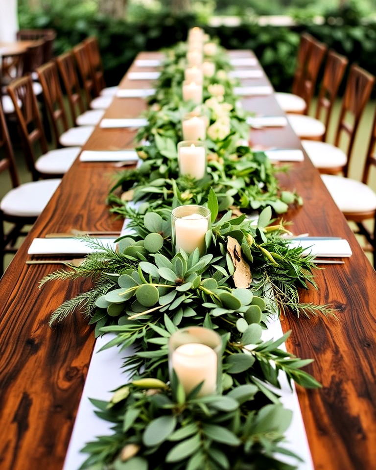 lush greenery runners for wedding table decor - 30 Wedding Table Decoration Ideas