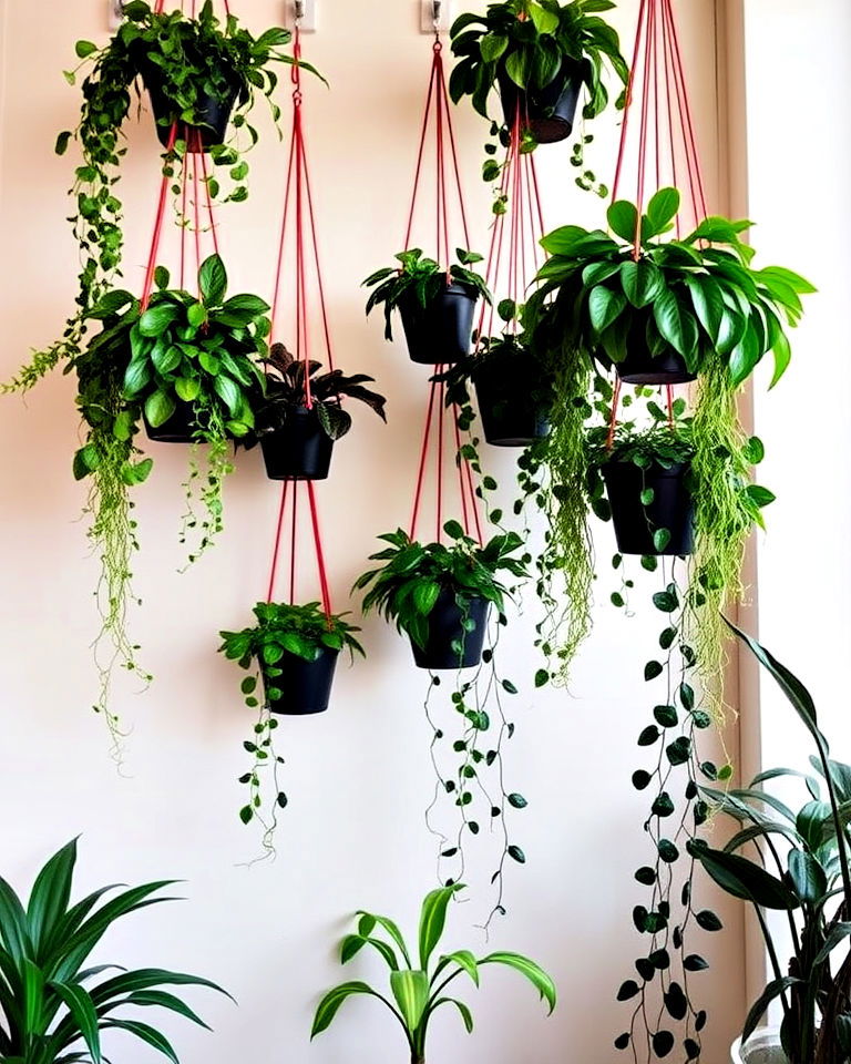 lush greenery with hanging plants - 25 High Ceiling Living Room Ideas